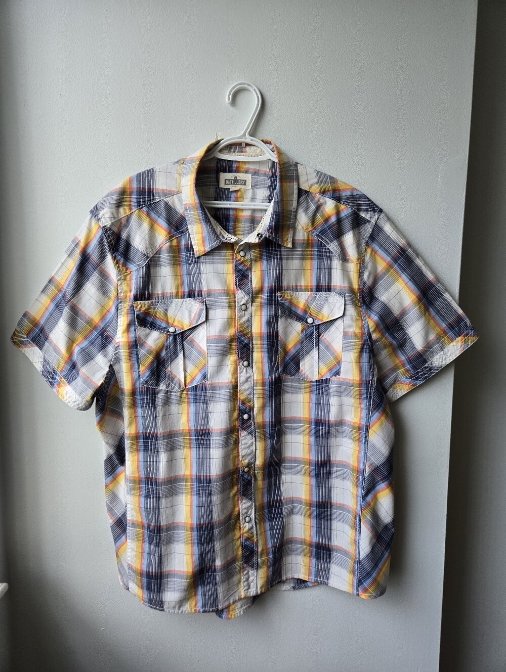 Distillery Mens XXL Plaid Shirt Yellow Blue Grunge Western Retro 90s Aesthetic